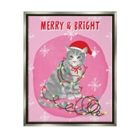 Ступел индустрии весела и ярка Коледа котка светлини Графичен Арт блясък сив плаваща рамка платно печат стена изкуство, дизайн От бе ни Ла