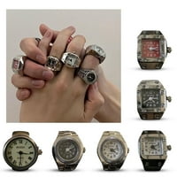 Прост моден пънк часовник пръстен Двойка пръст гледайте ретро творчески електронни часовници Пръстени Опитен метод