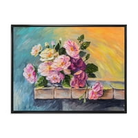 Натюрморт С Букет От Розови Цветя В Рамка Живопис Платно Изкуство Печат