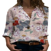 Paille дамски върхове флорални ризи за печат v шия блуза елегантна офис туника риза светло розово s