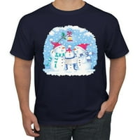 Пеене на снежни човешки коледни мъжки тениска, флот, 2XL