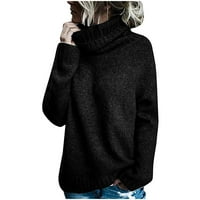 Дамски пуловери Разчистване Женски моден солиден пуловер с дълъг ръкав Разхлабен пуловер за плетене на костенурка