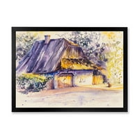 Стара Дървена Бяла Къща В Селска Страна Село По Време На Следобедна Светлина Рамкирани Картина Платно Арт Печат