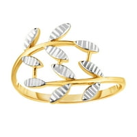 14k бяло и жълто злато лъскаво и диамантено изрязани фантастични листа с размер на пръстена 7