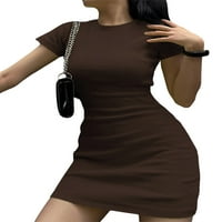 Thaisu Women Bodycon Mini рокля, късо ръкав кръгла шия назад издълбан кльощава опаковка хип рокля