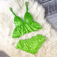 Odeerbi секси бельо комплект за жени моден солиден цвят кухи дълбоки v сатен камизол топ късо пижама костюм зелено