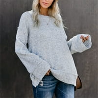 Пуловери за жени за жени плюс размер зима есен с дълъг ръкав моден печат ежедневен лек кръгъл пуловер на врата пуловер пуловерни върхове