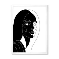 Дизайнарт 'ретро черно-бял минималистичен портрет на младо момиче' модерна рамка Арт Принт