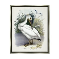 Ступел индустрии бял Пеликан птица пере Тревисти брега брега Живопис блясък сив плаващ рамкирани платно печат стена изкуство,