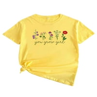 Капреза жени тениска с къси ръкави летни върхове флорална тениска на тениската модна туника блуза екипаж на врата пуловер жълто xl