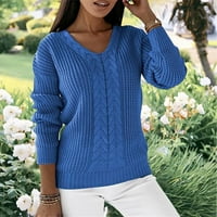 Пуловери за пуловери за жени, подрязани пуловери за жени плюс размери модерни сини s