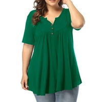 Leylayray Womens Tee жени плюс размер Henley V Button Button Up Tunic Tops Casual Short Leade Blouse ризи зелени xl