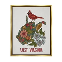 Ступел индустрии Западна Вирджиния членка кардинал подробни Цветен модел графично изкуство металик злато плаваща рамка платно