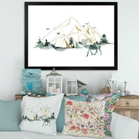 Дизайнарт 'минималистичен пейзаж от горски елени и планини' модерна рамка Арт Принт