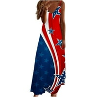 Хейш летни рокли за жени ежедневни свободни годни макси рокля американски флаг Графика V Врат Сужедс Спагети каишка без ръкави