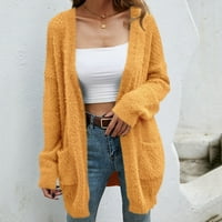 Homadles дамски ежедневен пуловер- единствен цвят жълт размер s