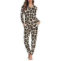 Pzuqiu две парчета жени Спално облекло Nightgown Pajama Комплект с върхове с джобове, леопардов печат плътно приспособяване PJ