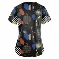 Клирънс дамски летни върхове v-образни графични щампи блуза работно облекло жени модни къси ръкави блузи, черни, 4xl