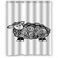 Greendecor Animal Sheep Clipart Sketch Waterproof душ завеса комплект с куки аксесоари за баня размер