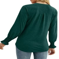 Gomelly жени Tee v Neck Thish Plain Thrist Ladies Casual Fall Tunic Blouse Ruffle Pullover Dark Green 2xl