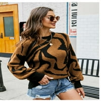 Женски пуловер Жакард пуловер с дълги ръкави с кръгла шия и Zebra Print Pullover Winter Long Loweve Plaiter Размер на ризата S-XL