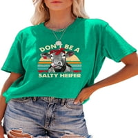 Frontwalk жени тениска с къс ръкав летни върхове буква отпечатана тениска дами дишаща туника блуза екипаж на врата Tee мастило зелено m