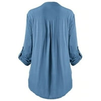 Блузи за жени облечени ежедневни флорални дантела хлабави върхове v Врат дълъг ръкав туники за жени Сладки тениски ризи