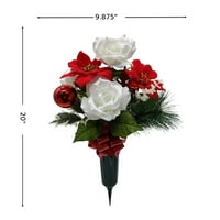 Опори 20 изкуствено гробище Цветен в твърдо зелено ваза, Полиестер червена Коледна Бяла Роза