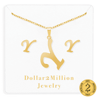 Dollar2million 18K злато първоначално- Y колие и обеци, смесено парче, друг камък, възрастен, унисекс