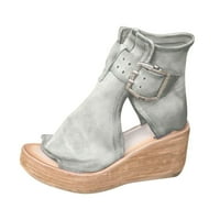 Коледни сделки с Juebong Лятна модна мода за женски обувки с високо ниво на клин сандали с дебела основа на рибена уста римски сандали, 8,5, сиво