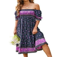 Calsunbaby Women's Summer Boho рокля Флорален принт квадратна шия люлка плаж парти дълъг макси рокля стил d m