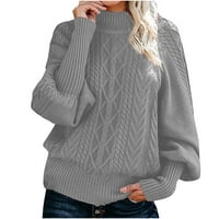 Женски огромни пуловери Дамски зимни есен солидна корупка кръгла шия балон с дълъг ръкав пуловери пуловер ежедневни кабели за