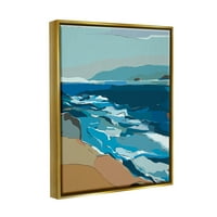 Ступел индустрии съвременни Плаж брегови вълни графично изкуство металик злато плаваща рамка платно печат стена изкуство, дизайн