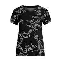 Дамски блузи Женски моден разхлабен кратък темперамент Темперамент Пътуване с V-образно пуловер отпечатана тениска отгоре черни