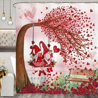 Селски ферма за валентинки ден завеса за душ, романтична гнома двойка червено сърце дърво сиво дървена дъска за печат баня завеси, декоративна материя за баня с кук