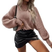 Дамски пуловери ежедневни обикновени стойки яка пуловери за прашно розово xxl