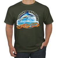 Риба на синя графична тениска на Marlin Men, военно зелено, 3XL