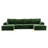 110 U-образен секционен диван, модерен тапициран диван с метални крака и уютна подплатена седалка, 4-местен диван за развлечения, за хол, апартамент, офис, зелено