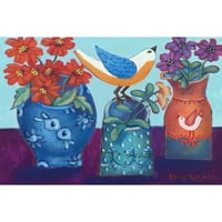Мармонт хил сини и оранжеви вази с чуруликане живопис печат върху платно