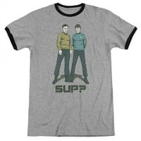 Trevco Star Trek & Sup Adult Ringer с къс ръкав тениска, Heather & Black - Medium
