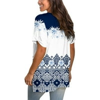 Zpanxa огромни тениски за дамски тениски за шия на тениски летни върхове къси ръкав флорален тениска ежедневна странична сплит