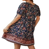 Nlife жени флорални принт tassel v шия с къс ръкав бохемска мини рокля