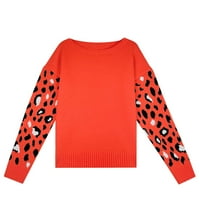 Жени леопардови пуловер Модна хлабава кръгла шия с дълъг ръкав пуловери за трикотажни дрехи за жени пуловер пуловер оранжев S Orange S