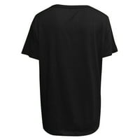 Дамски блузи жени модни ежедневни печат v-образно разхлабена тениска с къси ръкави с тениска от блуза черно s черно s