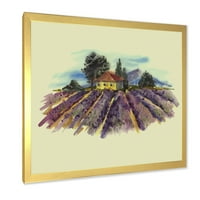 Дизайнарт 'пейзаж с цъфтяща лавандула и селска къща' традиционна рамка Арт Принт