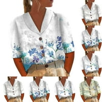 Дамски върхове Лятна ежедневна мода на половин ръкав щампа с една риза с гърди за жени