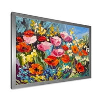 Цветни Пролетни Макове В Поле Рамка Живопис Платно Изкуство Печат