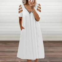 Жените рокли солидна ежедневна рокля с а-линия V-образно деколте през лятото през лятото рокли бяло 2xl