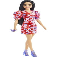 Barbie Fashionistas Doll с черна коса във флорална рокля и страстни токчета
