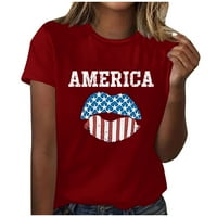 Женски флаг Графични върхове Америка буква Печат Блуза Мода летни тийнейджъри с къси ръкави ризи Четвърти юли Туники Тениски на тениски с тениски